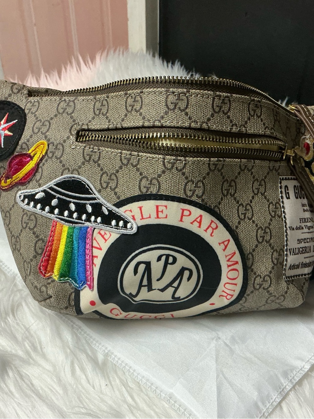 Fashion Belt Bag with Rainbow UFO Patches